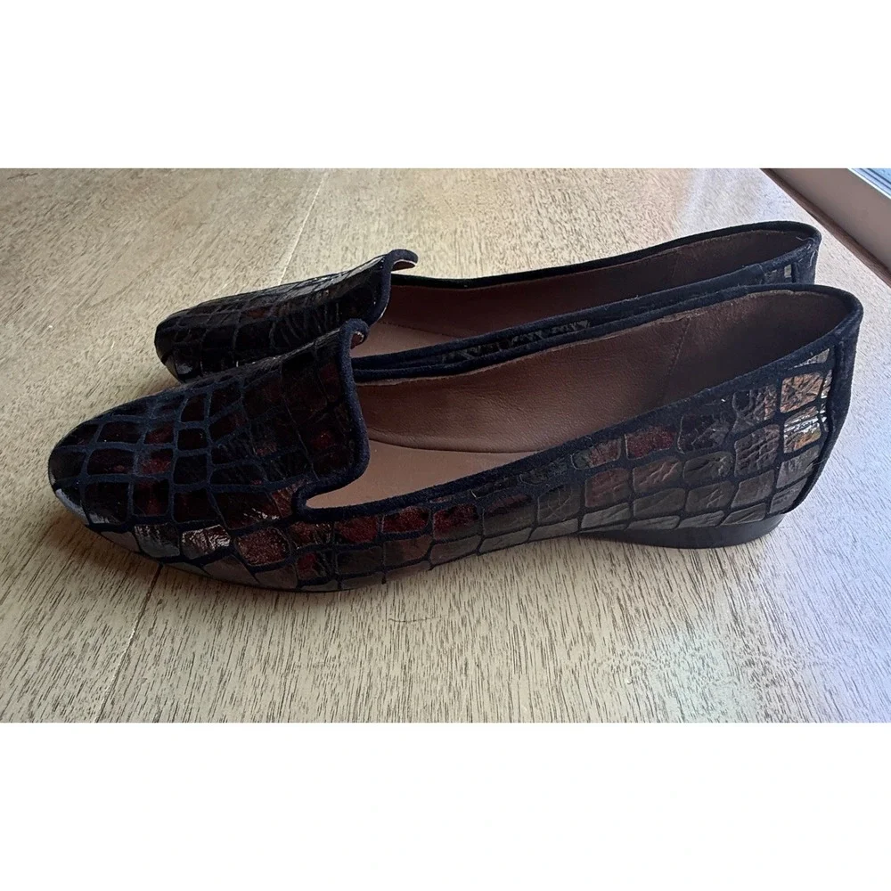 Donald J Pliner Dendas Metallic Bronze Croc Embossed Leather Flats Loafers 6M